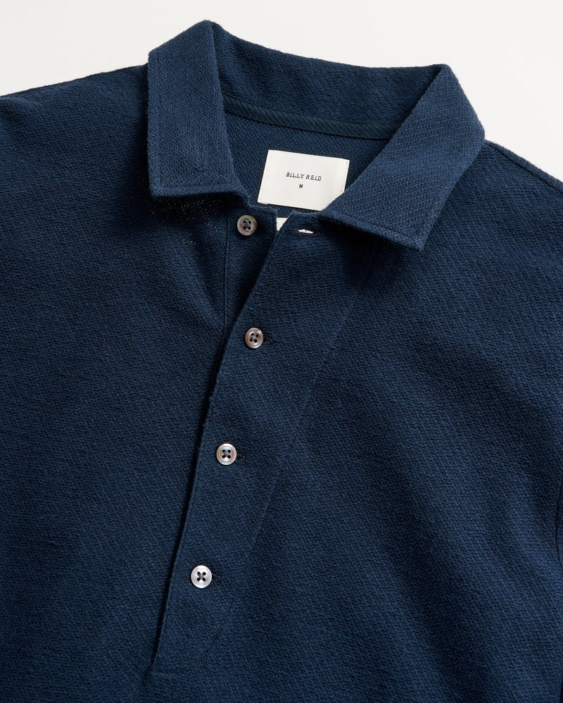 Hemp Cotton Twill Polo in Carbon Blue