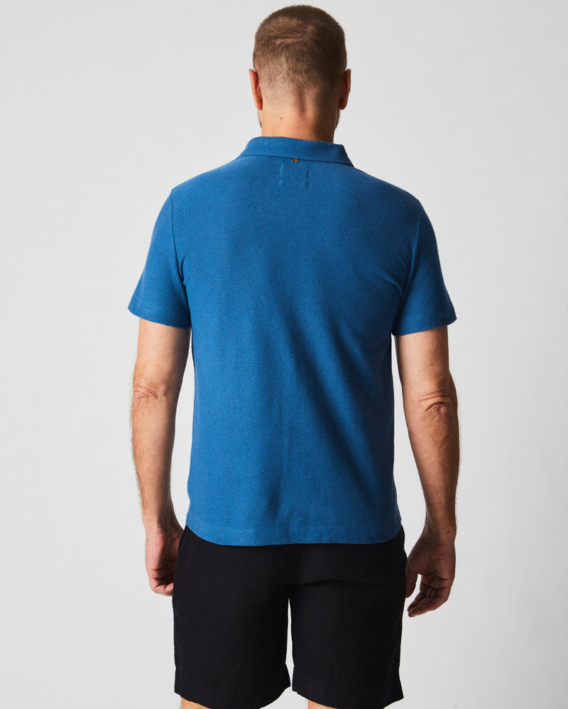 Hemp Cotton Twill Polo in Dark Blue