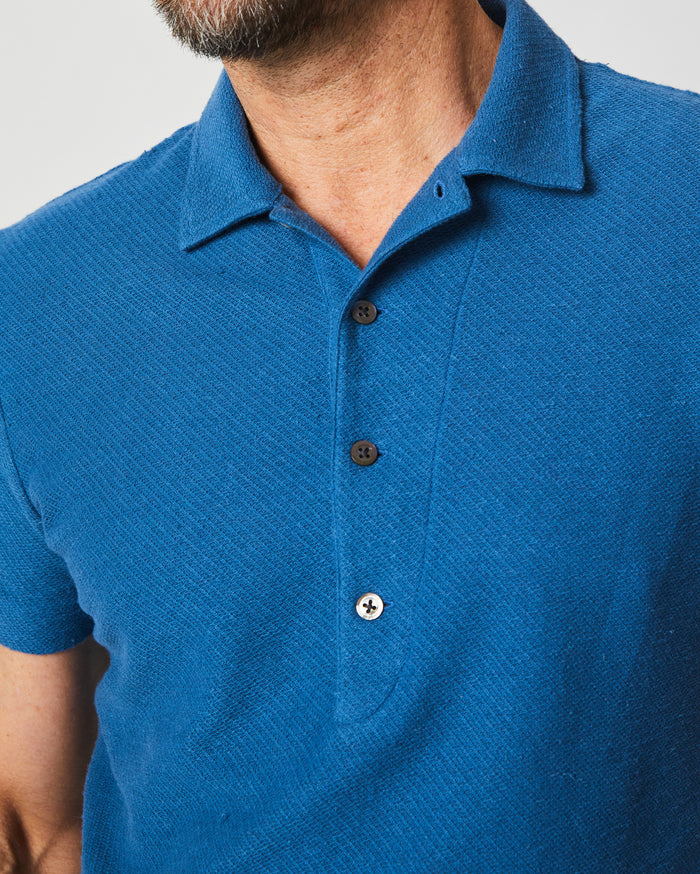 Hemp Cotton Twill Polo in Dark Blue