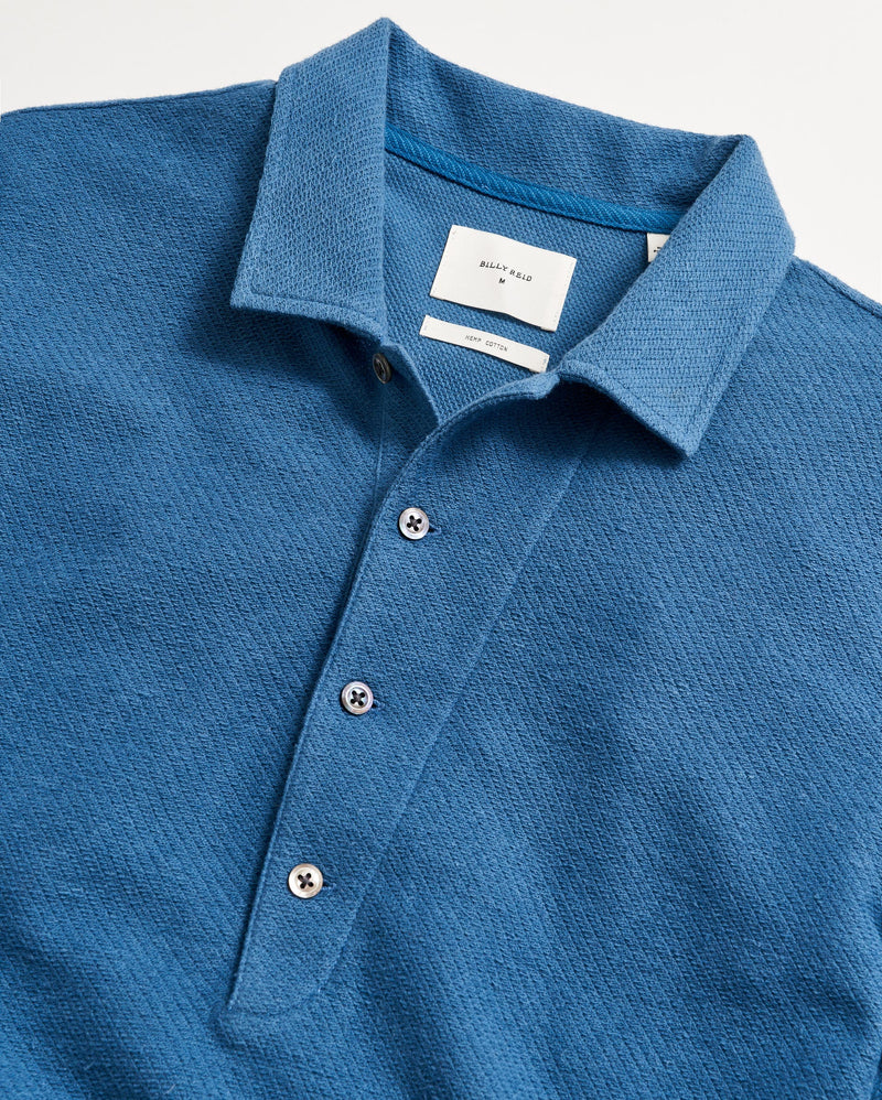 Hemp Cotton Twill Polo in Dark Blue