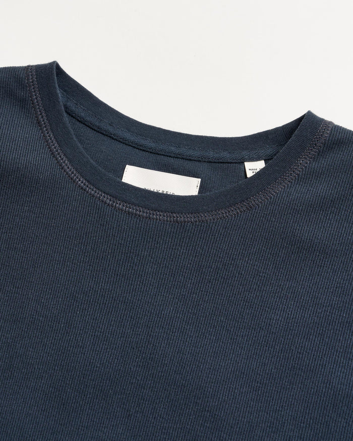 Short Sleeve Rib Crew in Carbon Blue