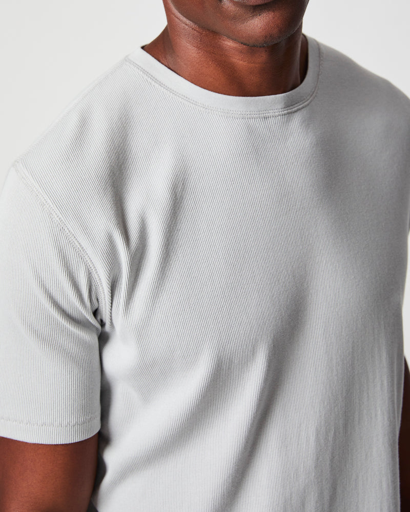 Short Sleeve Rib Crew in Silver