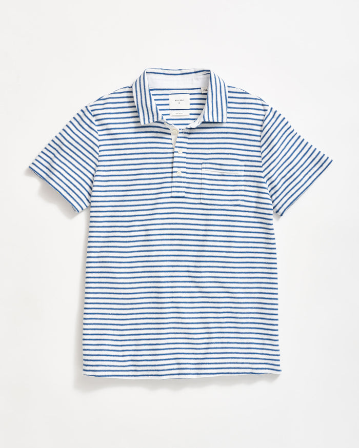 Stripe Hemp Cotton Polo in Dark Blue