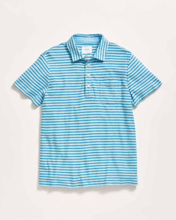 Stripe Hemp Cotton Polo in Day Blue