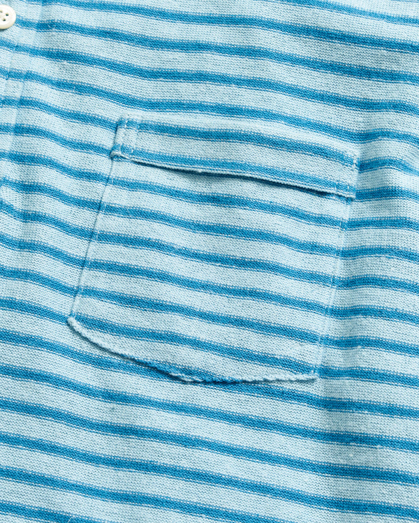 Stripe Hemp Cotton Polo in Day Blue