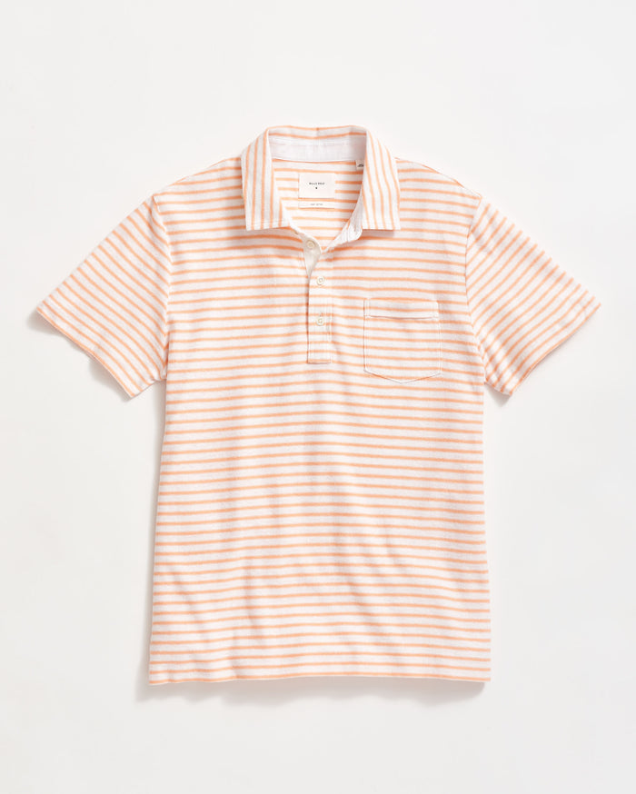 Stripe Hemp Cotton Polo in Pale Coral