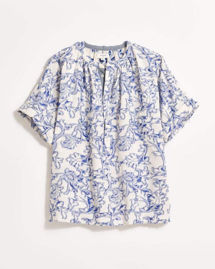 Spring Poet Blouse in Cobalt/Cream