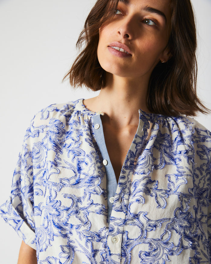 Spring Poet Blouse in Cobalt/Cream