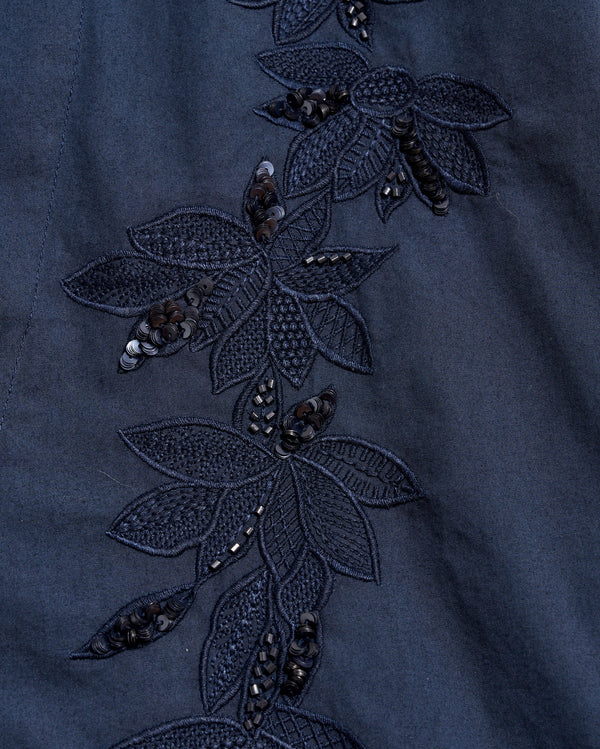 Embellished Cropped Camp Shirt in Carbon Blue