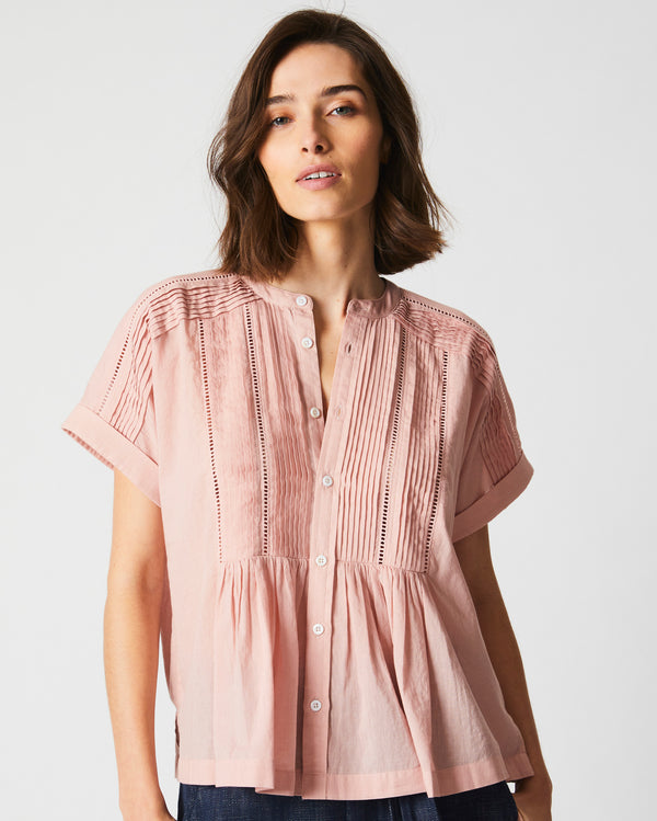 Pintuck Pointelle Blouse in Pale Mauve