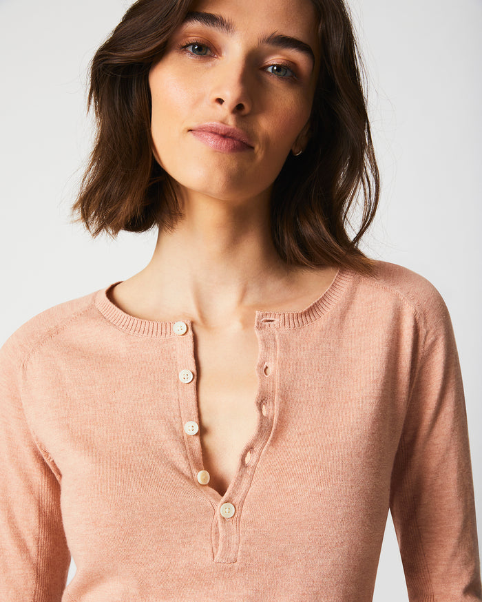 Fine Gauge Henley in Pink Salt