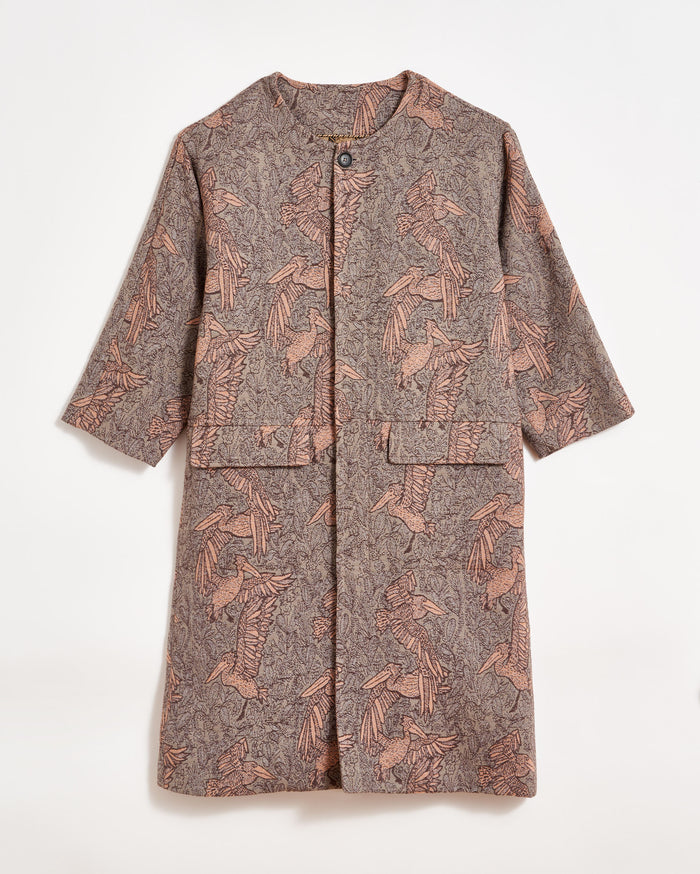 Pelican Jacquard Coat in Khaki/Blush