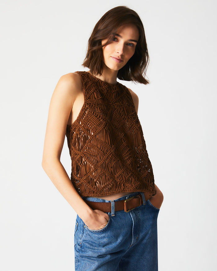 Suede Crochet Tank in Country Brown