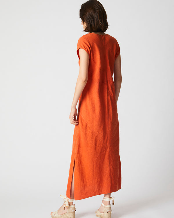 Maxi Bias Linen Dress in Terracotta