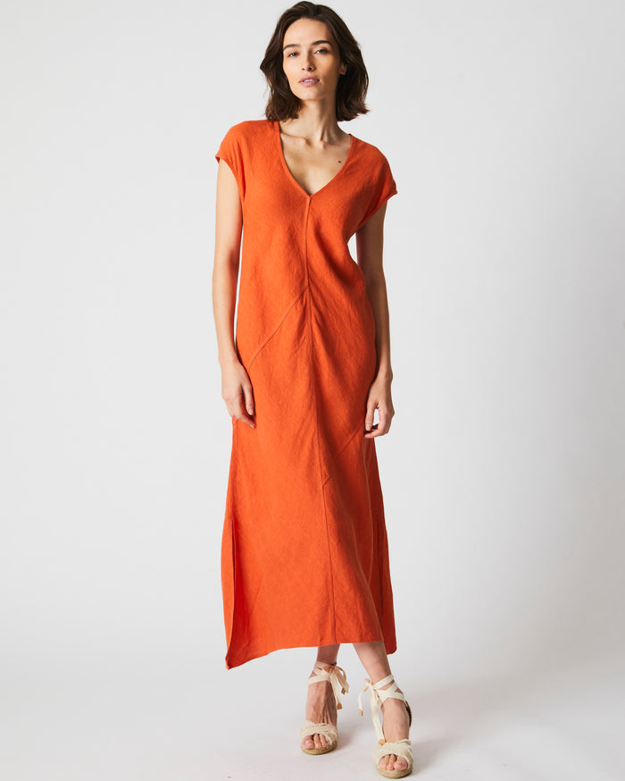 Maxi Bias Linen Dress in Terracotta