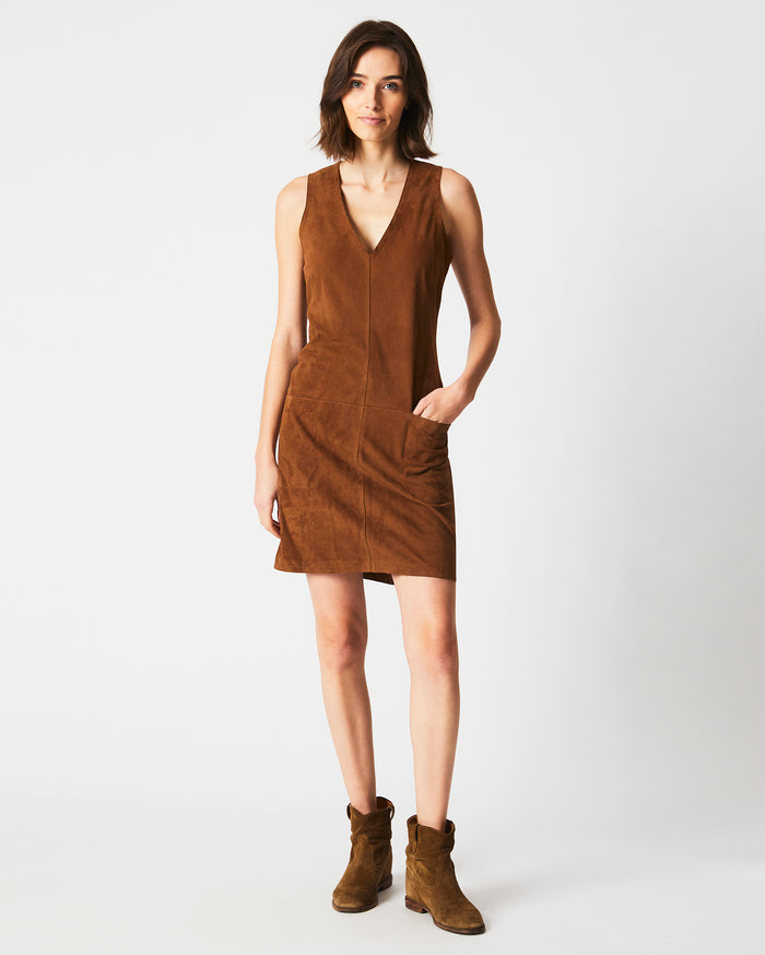 Suede Shift Dress in Country Brown