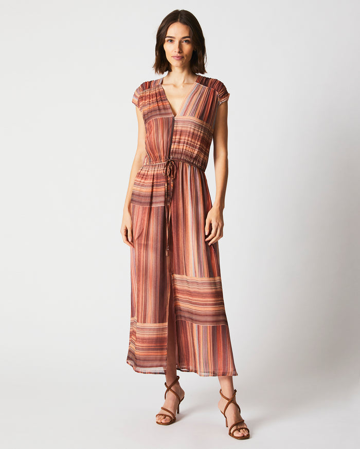 V Neck Maxi Dress in Red/Brown