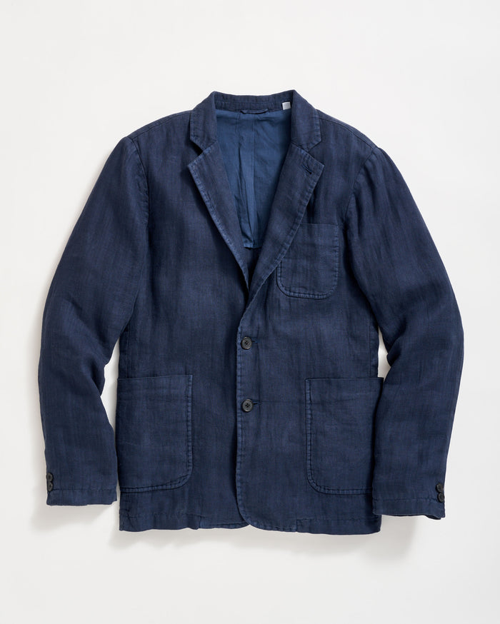 Garment Dyed Linen Archie Jacket in Carbon Blue