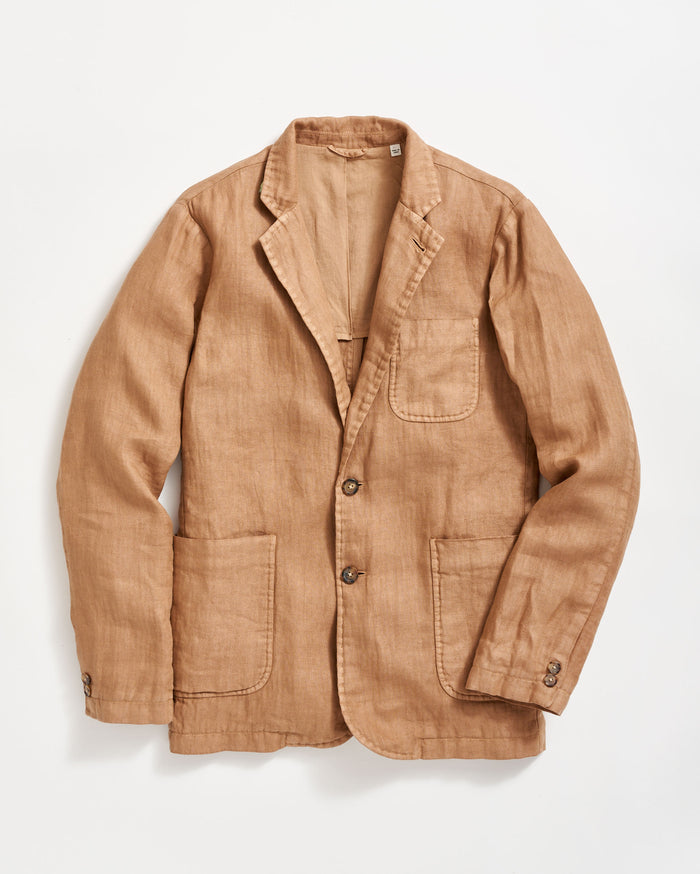 Garment Dyed Linen Archie Jacket in Dark Tan