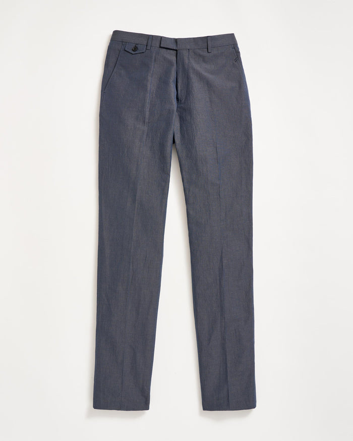 Micro Seersucker Flat Front Trouser in Navy