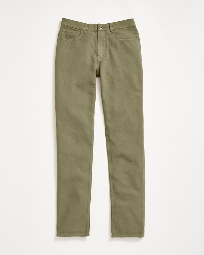 Cotton Linen 5 Pocket Pant in Olive