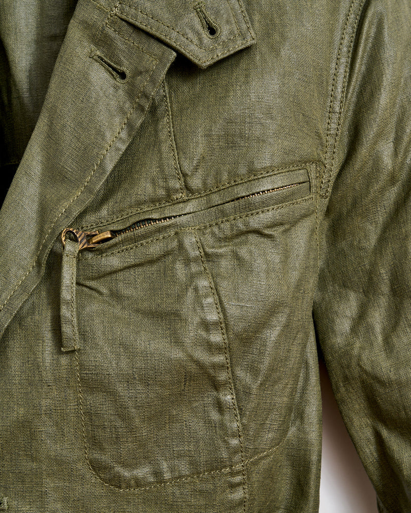 COATED LINEN HACKING JACKET