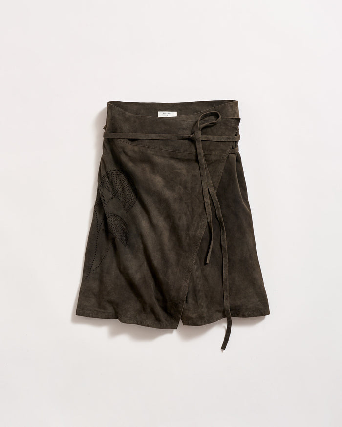 Perforated Suede Wrap Skirt