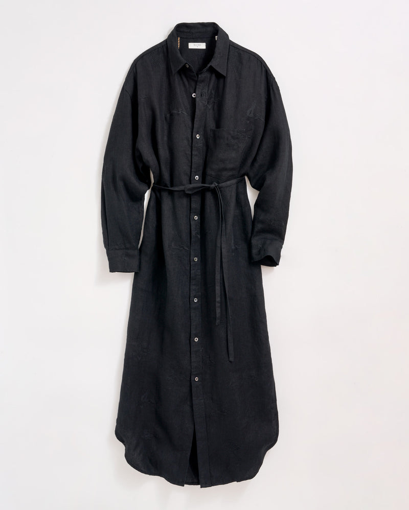 Linen Pelican Maxi Shirt Dress