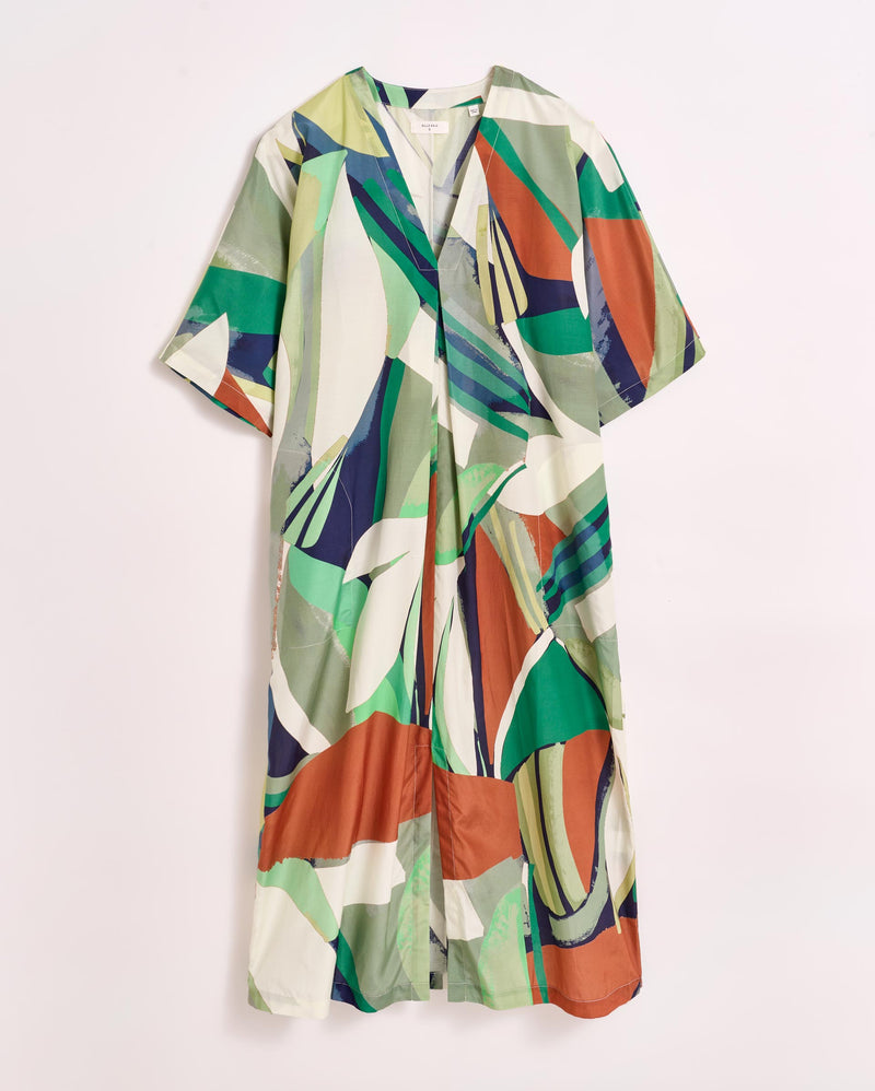 Collage Tropical Silk V-Pleat Maxi Dress